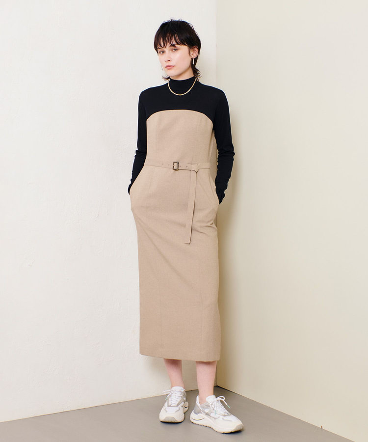 allureville スラブオックステレコドッキングワンピース ベージュ (11)