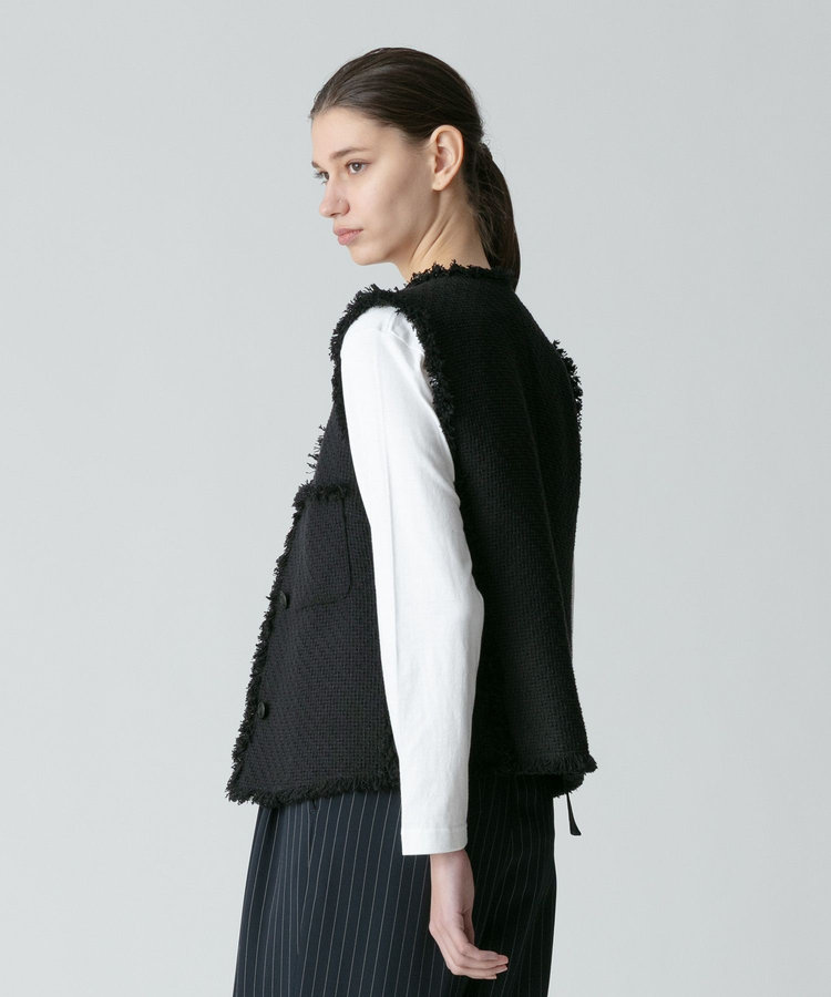 allureville ラスティックツイードフリンジジレ ブラック (95)