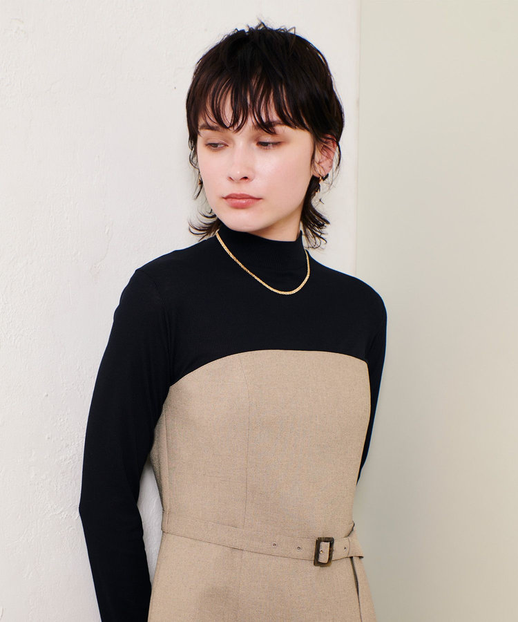 allureville スラブオックステレコドッキングワンピース ベージュ (11)