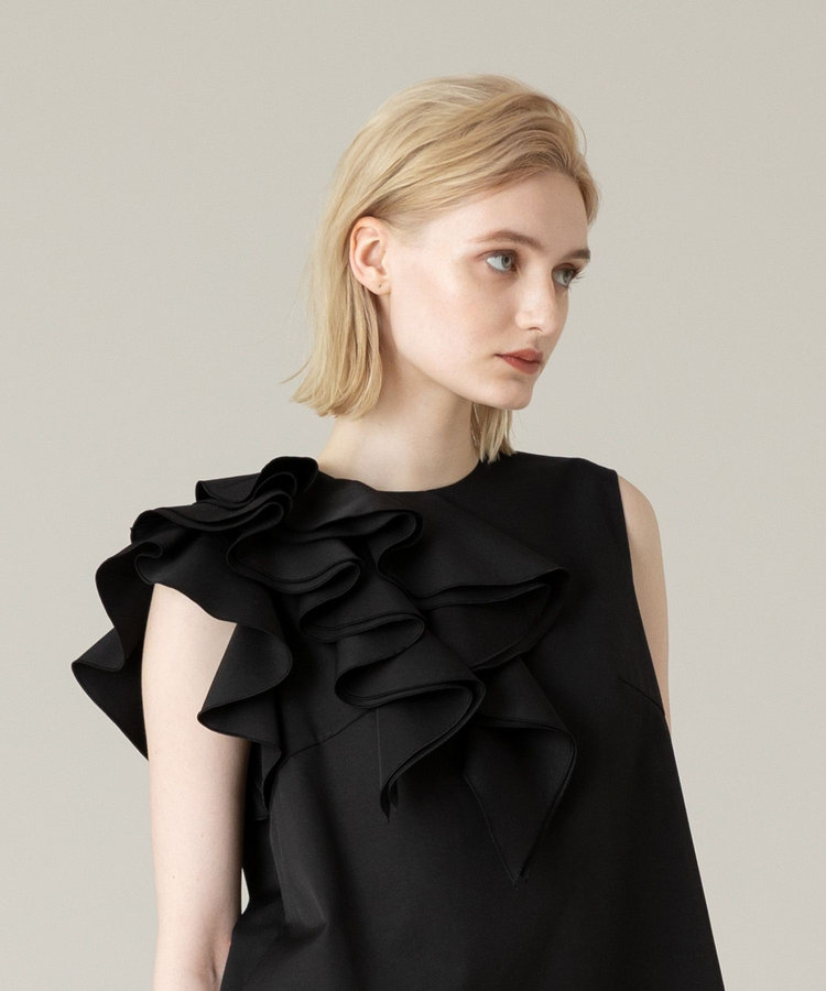 LOULOU WILLOUGHBY 【LOULOU WILLOUGHBY】アシメフリルワンピース ブラック (95)