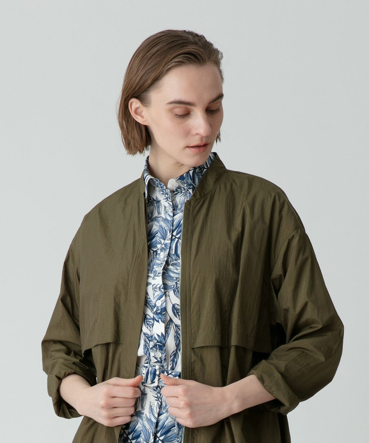 allureville ライトナイロンロングブルゾン カーキ (76)