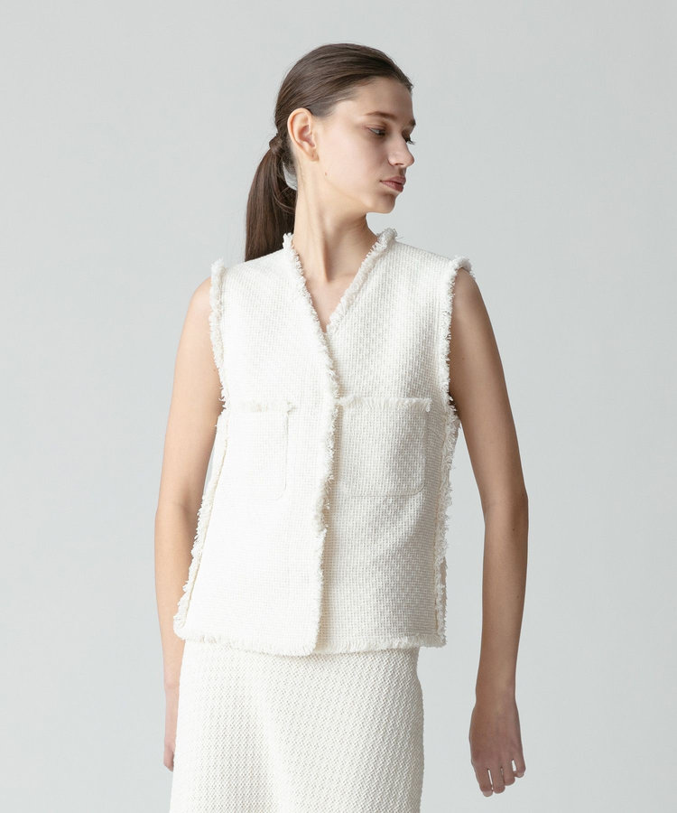 allureville ラスティックツイードフリンジジレ オフホワイト (02)