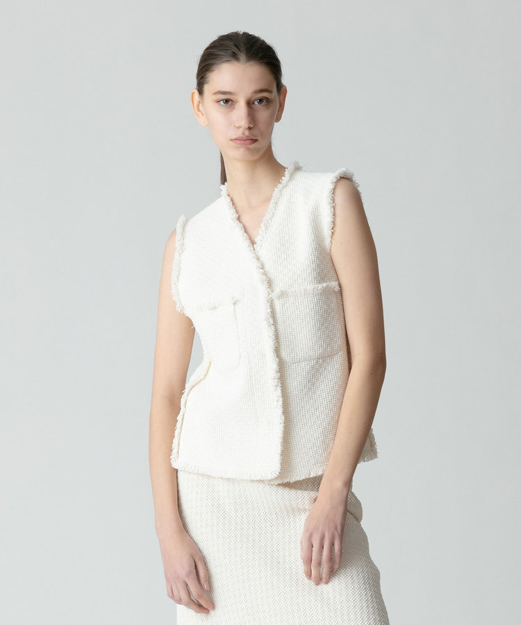 allureville ラスティックツイードフリンジジレ オフホワイト (02)