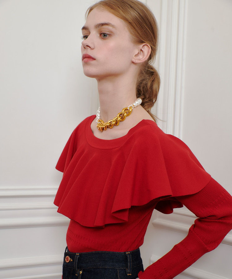 LOULOU WILLOUGHBY 【LOULOU WILLOUGHBY】ラッフルオフショルプルオーバー レッド (43)