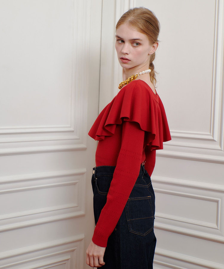 LOULOU WILLOUGHBY 【LOULOU WILLOUGHBY】ラッフルオフショルプルオーバー レッド (43)