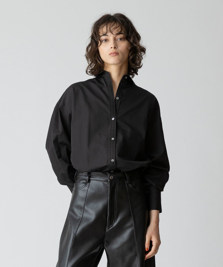 allureville コットンデザインスリーブブラウス ブラック (95)