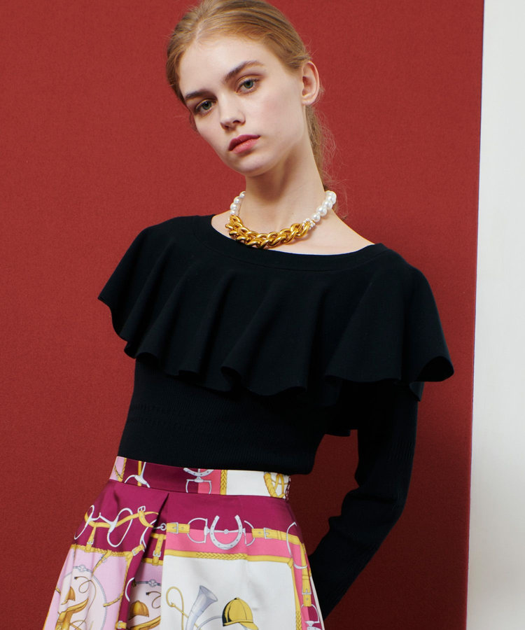 LOULOU WILLOUGHBY 【LOULOU WILLOUGHBY】ラッフルオフショルプルオーバー ブラック (95)