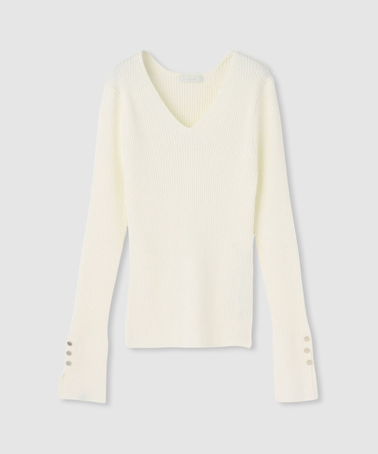 allureville 袖釦Vネックプルオーバー オフホワイト (02)