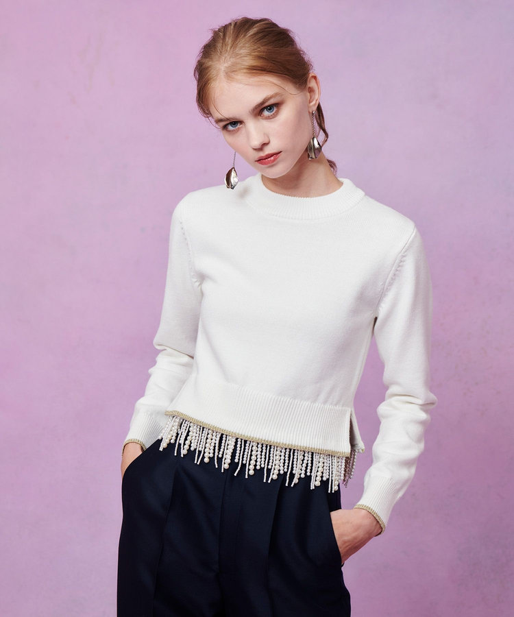 LOULOU WILLOUGHBY 【LOULOU WILLOUGHBY】パールフリンジフェザープルオーバー オフホワイト (02)