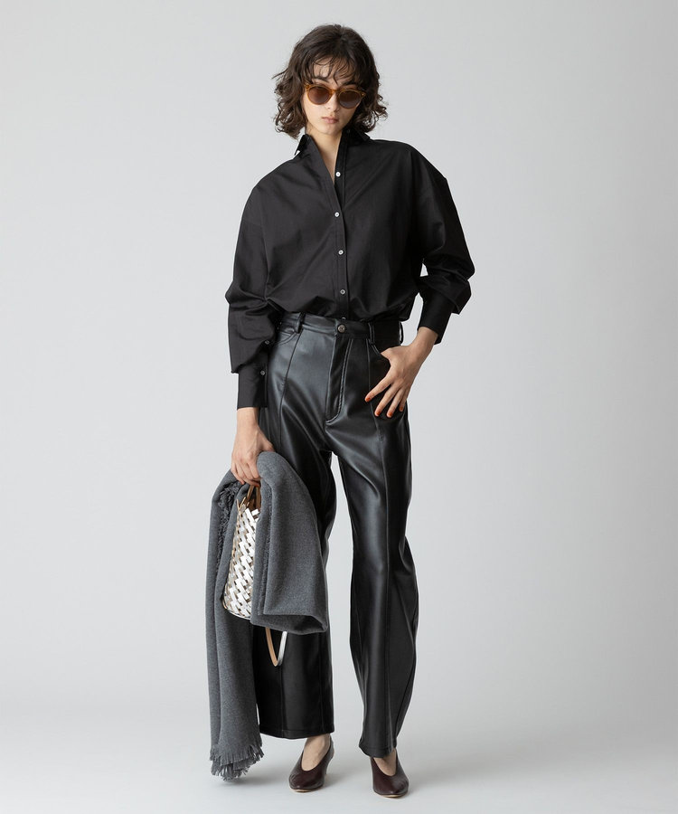 allureville コットンデザインスリーブブラウス ブラック (95)