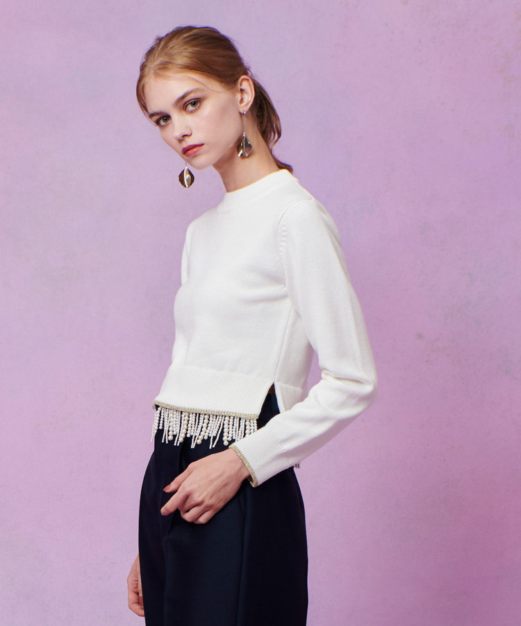 LOULOU WILLOUGHBY 【LOULOU WILLOUGHBY】パールフリンジフェザープルオーバー オフホワイト (02)