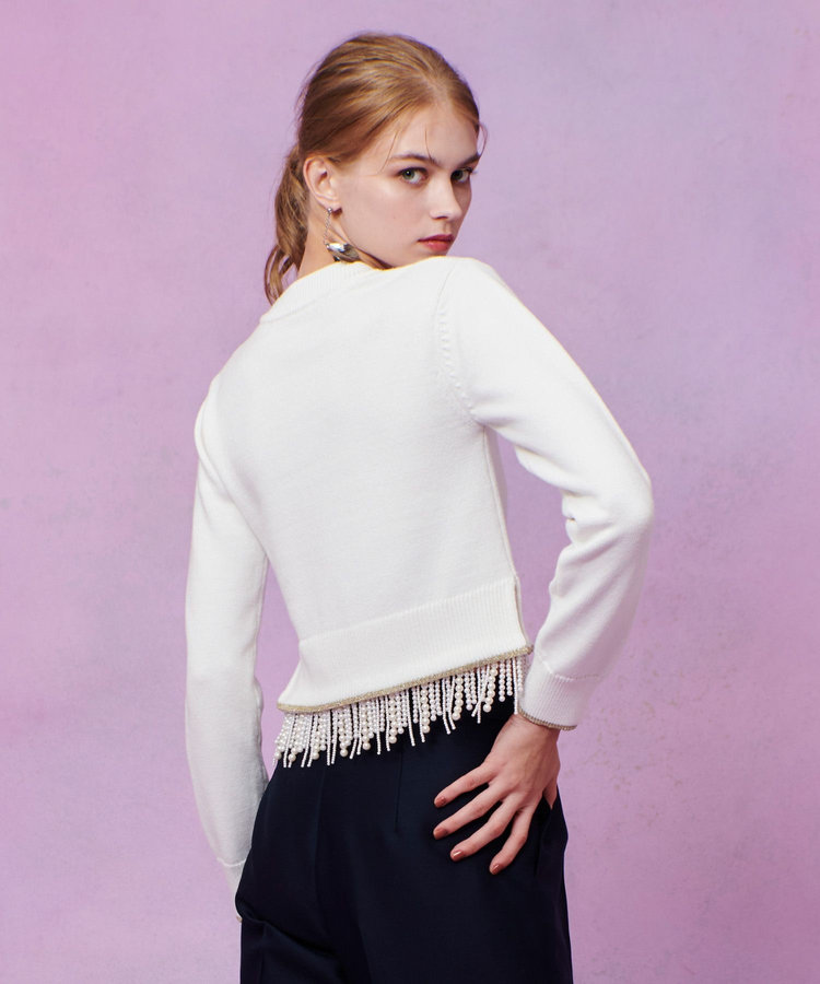 LOULOU WILLOUGHBY 【LOULOU WILLOUGHBY】パールフリンジフェザープルオーバー オフホワイト (02)