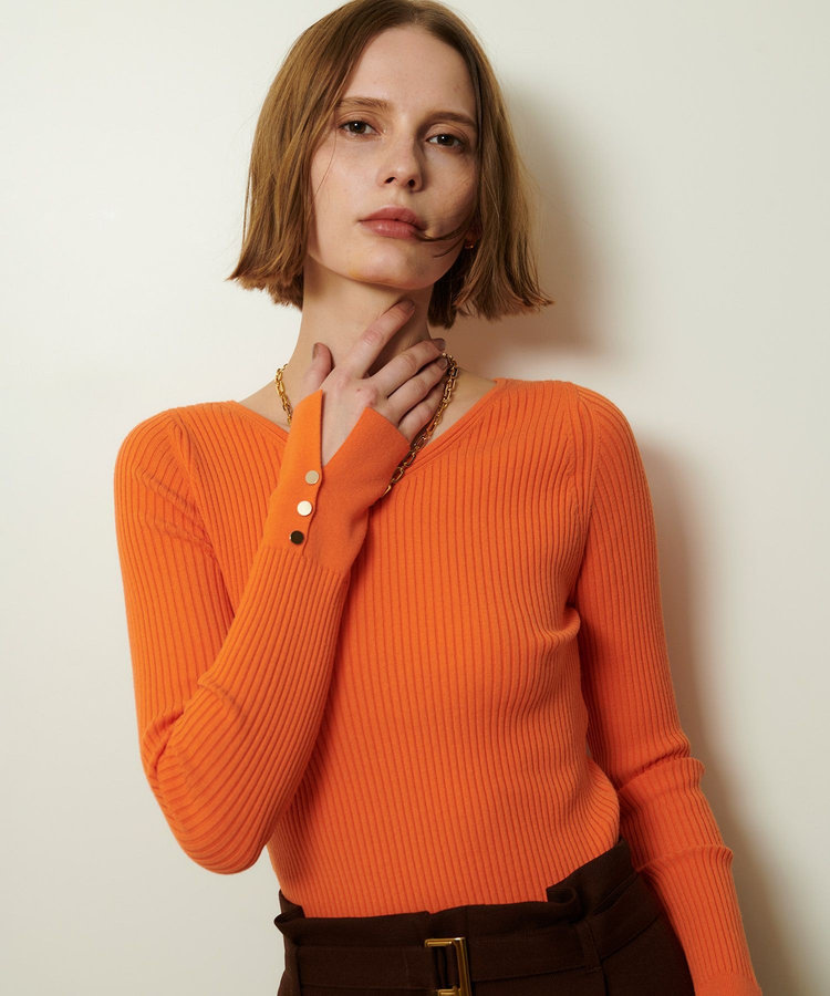 allureville 袖釦Vネックプルオーバー オレンジ (31)