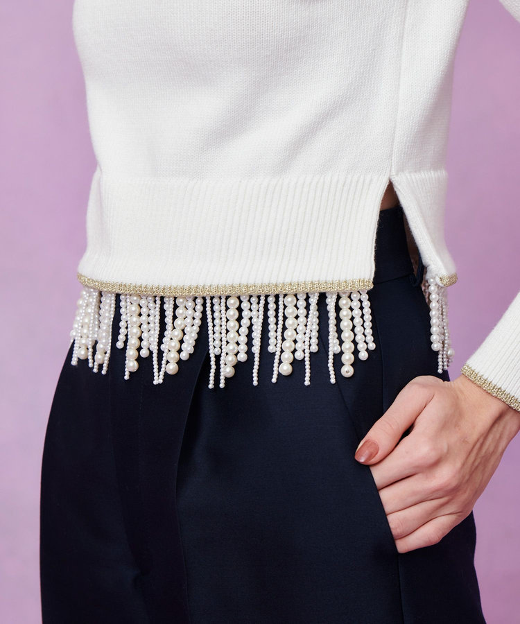 LOULOU WILLOUGHBY 【LOULOU WILLOUGHBY】パールフリンジフェザープルオーバー オフホワイト (02)