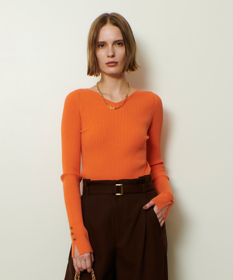 allureville 袖釦Vネックプルオーバー オレンジ (31)