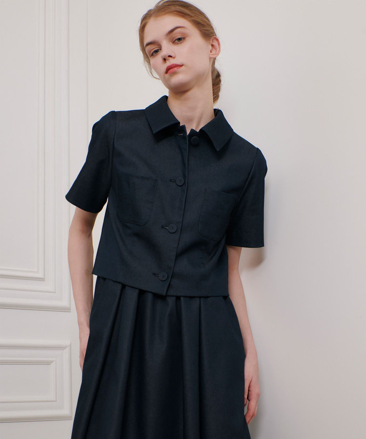 LOULOU WILLOUGHBY 【LOULOU WILLOUGHBY】シャンブレー半袖ジャケット ネイビー (65)