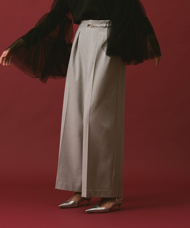 allureville ポリエステル/Wストレッチタックパンツ ライトグレー (91)