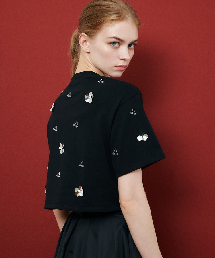 LOULOU WILLOUGHBY 【LOULOU WILLOUGHBY】スパンコールＴシャツ ブラック (95)