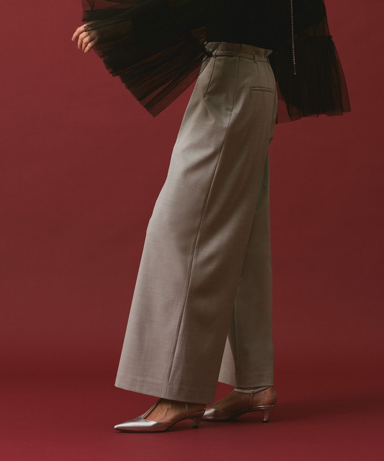 allureville ポリエステル/Wストレッチタックパンツ ライトグレー (91)