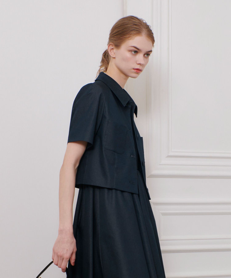 LOULOU WILLOUGHBY 【LOULOU WILLOUGHBY】シャンブレー半袖ジャケット ネイビー (65)