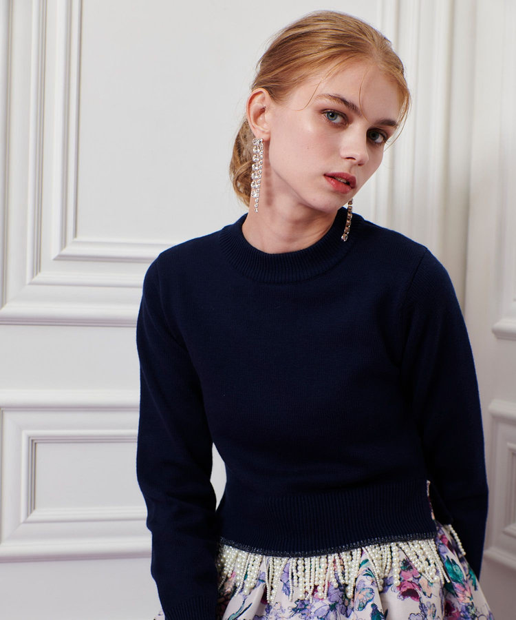 LOULOU WILLOUGHBY 【LOULOU WILLOUGHBY】パールフリンジフェザープルオーバー ネイビー (65)