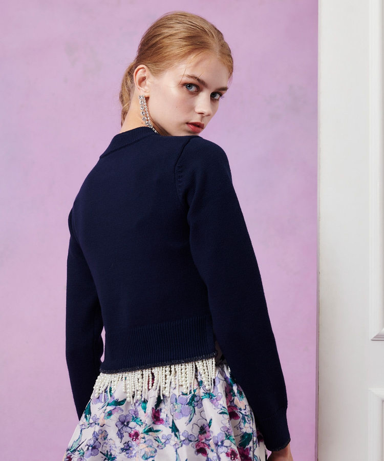 LOULOU WILLOUGHBY 【LOULOU WILLOUGHBY】パールフリンジフェザープルオーバー ネイビー (65)