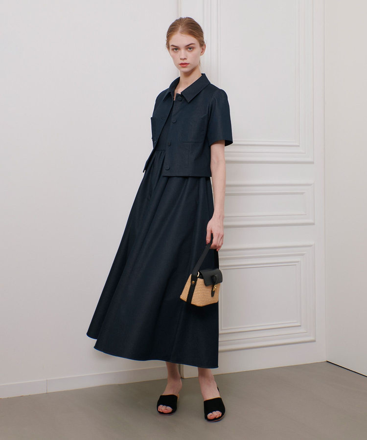 LOULOU WILLOUGHBY 【LOULOU WILLOUGHBY】シャンブレー半袖ジャケット ネイビー (65)