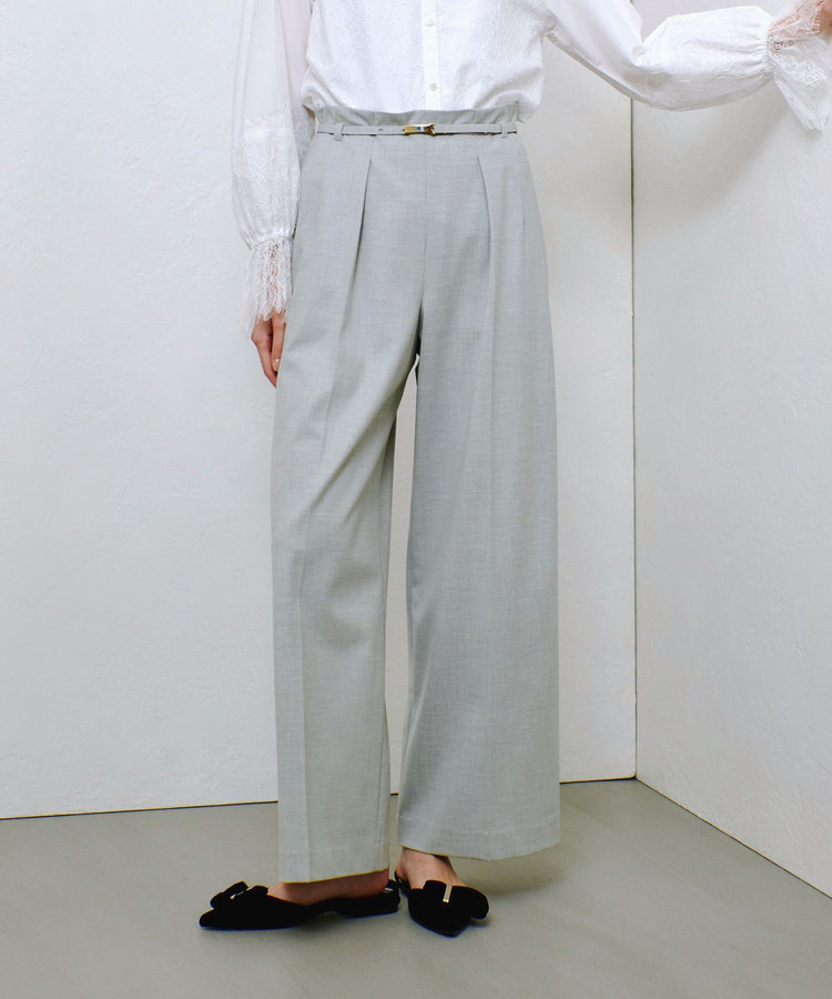 allureville ポリエステル/Wストレッチタックパンツ ライトグレー (91)