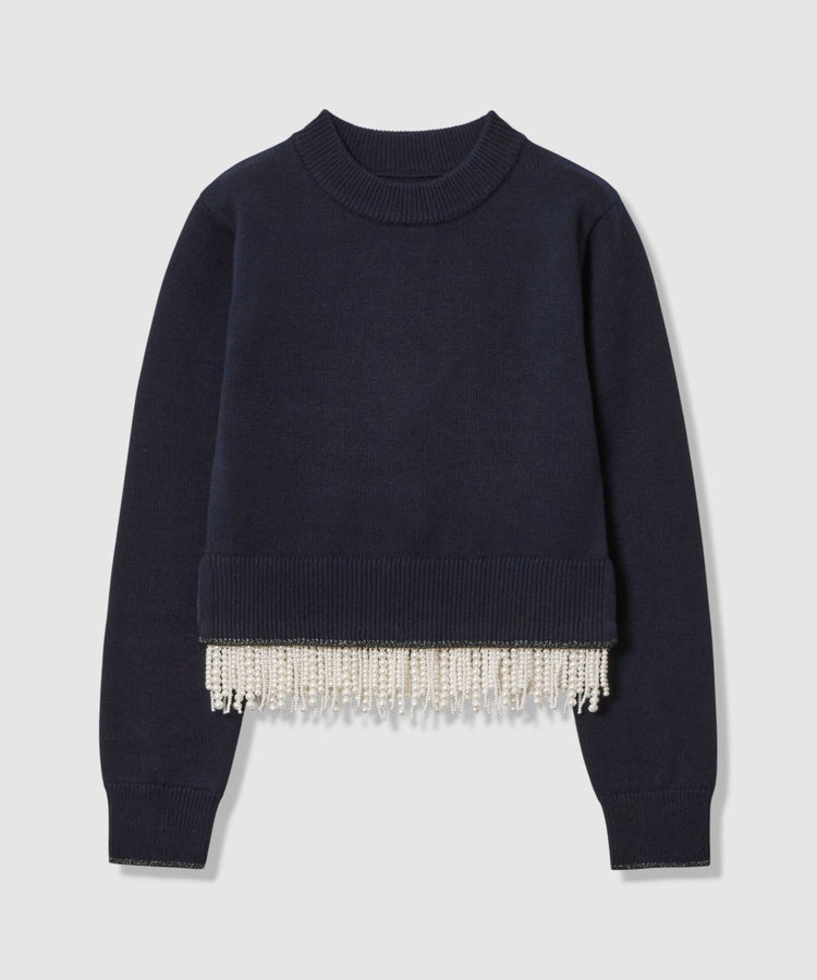 LOULOU WILLOUGHBY 【LOULOU WILLOUGHBY】パールフリンジフェザープルオーバー ネイビー (65)