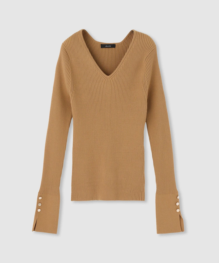 allureville 袖釦Vネックプルオーバー キャメル (84)
