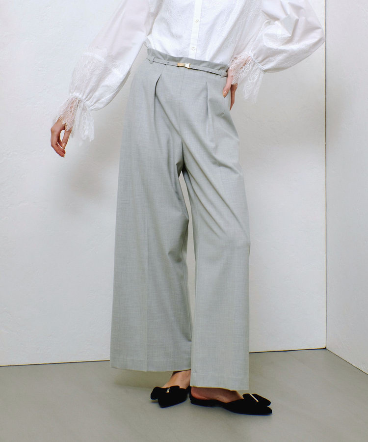 allureville ポリエステル/Wストレッチタックパンツ ライトグレー (91)