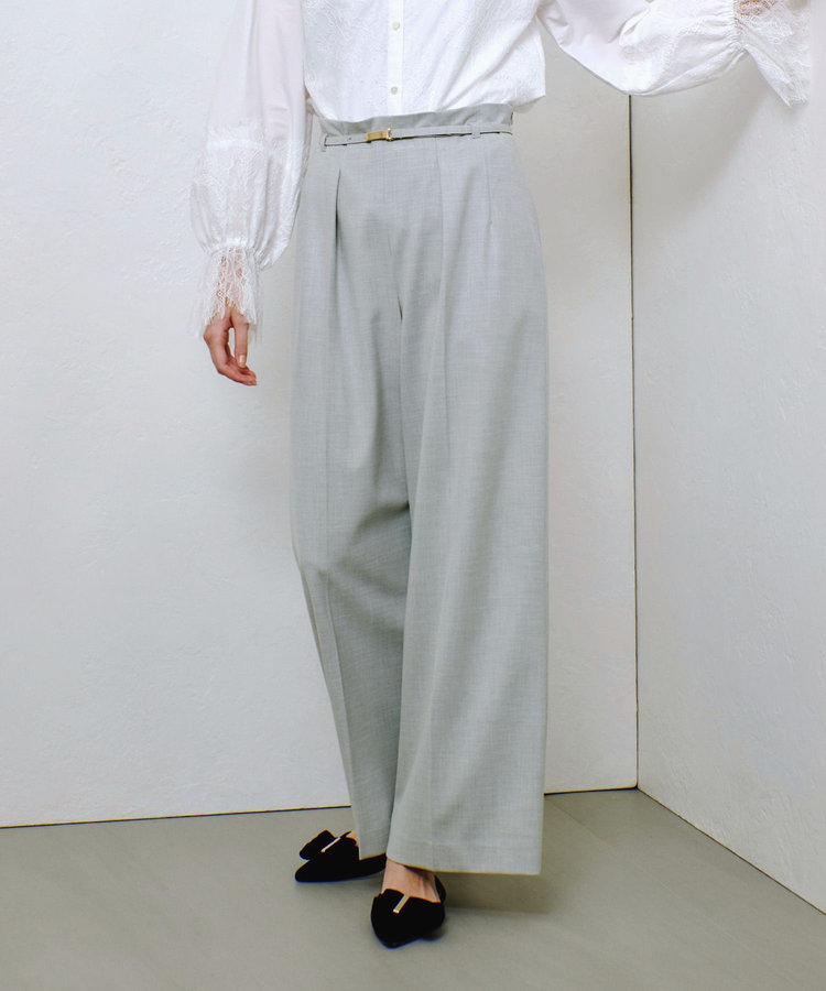 allureville ポリエステル/Wストレッチタックパンツ ライトグレー (91)