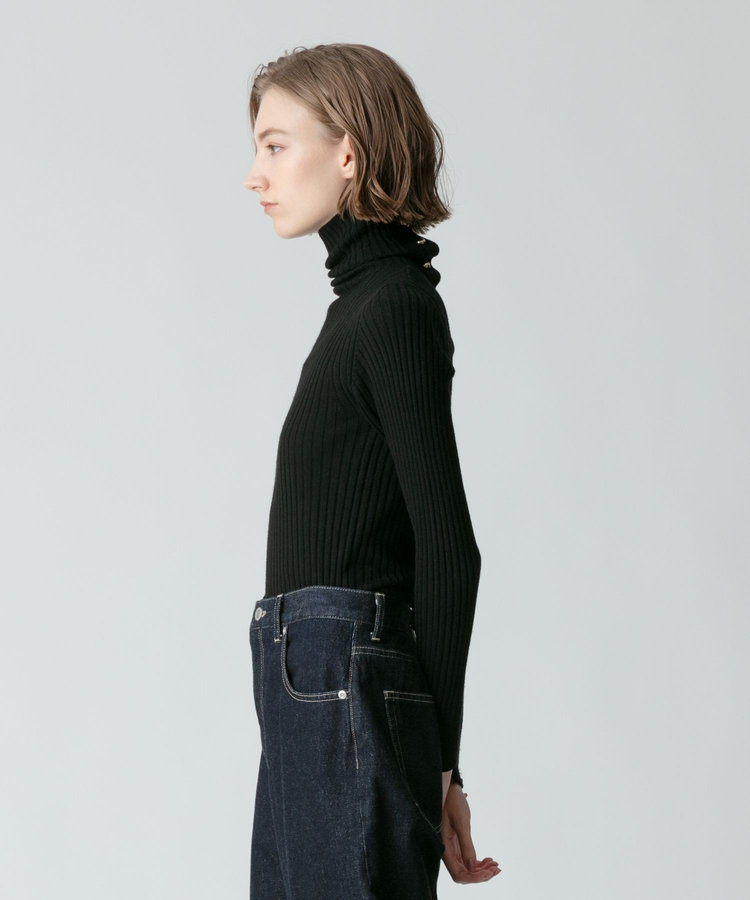 allureville 釦ディティール2WAY ネックリブプルオーバー ブラック (95)