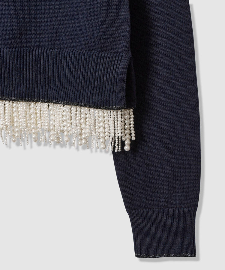 LOULOU WILLOUGHBY 【LOULOU WILLOUGHBY】パールフリンジフェザープルオーバー ネイビー (65)