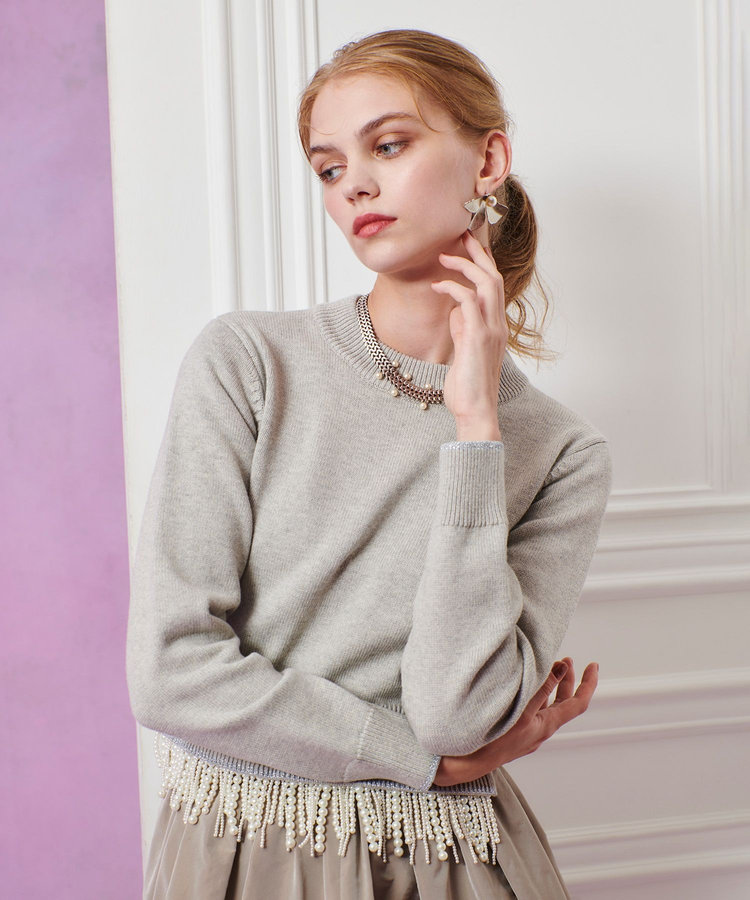 LOULOU WILLOUGHBY 【LOULOU WILLOUGHBY】パールフリンジフェザープルオーバー ライトグレー (91)