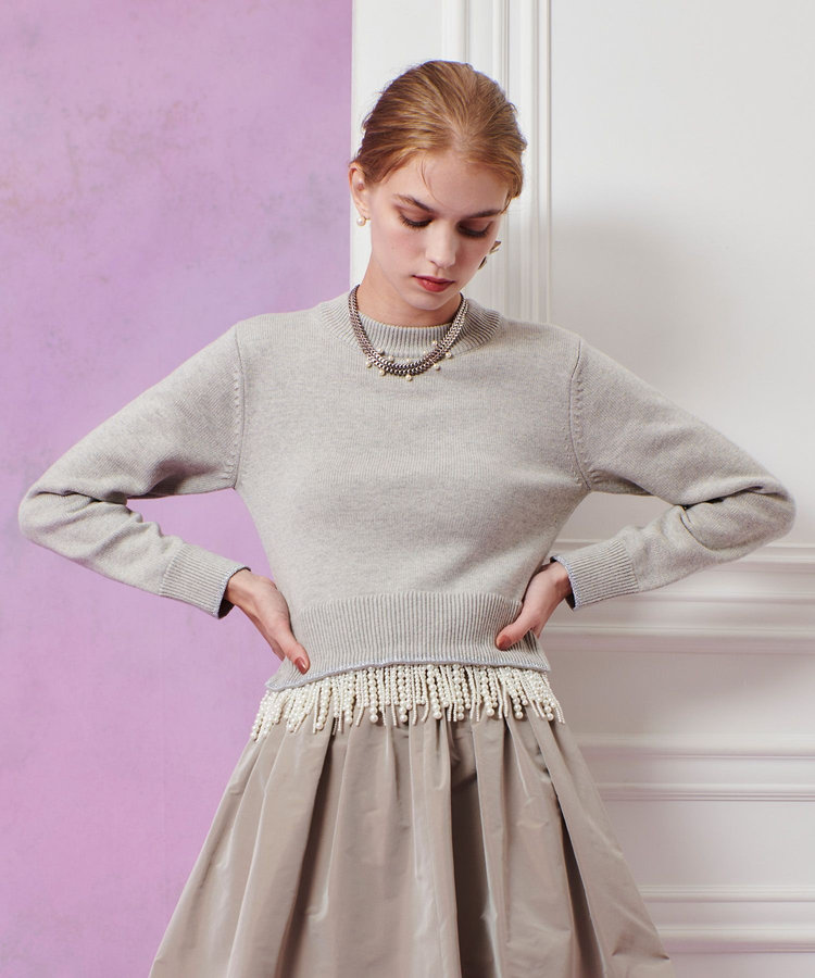LOULOU WILLOUGHBY 【LOULOU WILLOUGHBY】パールフリンジフェザープルオーバー ライトグレー (91)