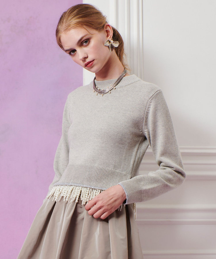 LOULOU WILLOUGHBY 【LOULOU WILLOUGHBY】パールフリンジフェザープルオーバー ライトグレー (91)