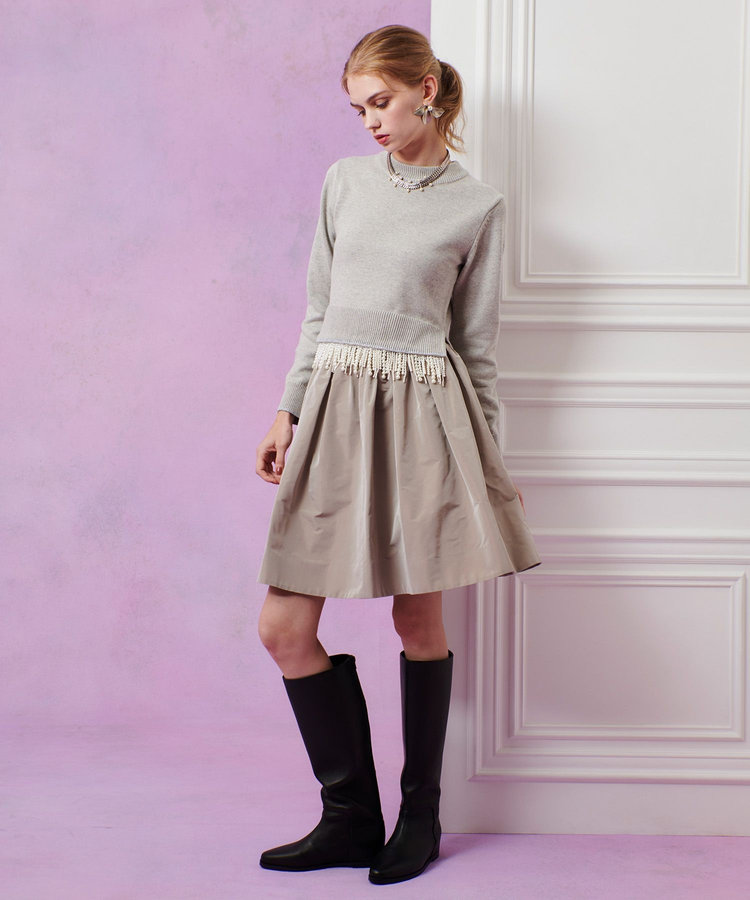 LOULOU WILLOUGHBY 【LOULOU WILLOUGHBY】パールフリンジフェザープルオーバー ライトグレー (91)