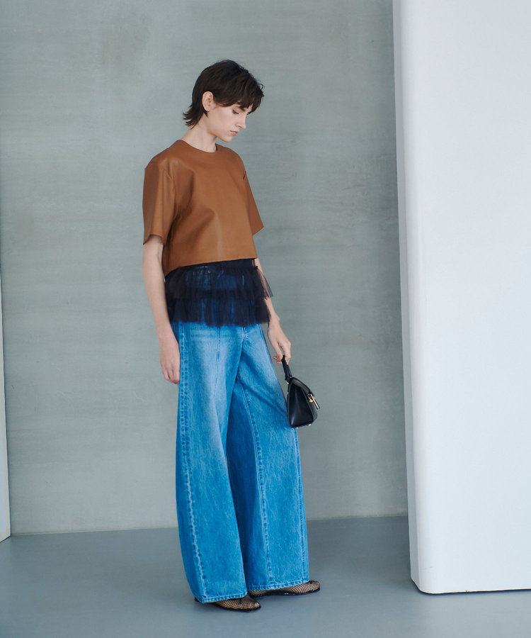 allureville フェイクレザーTブラウス ブラウン (81)