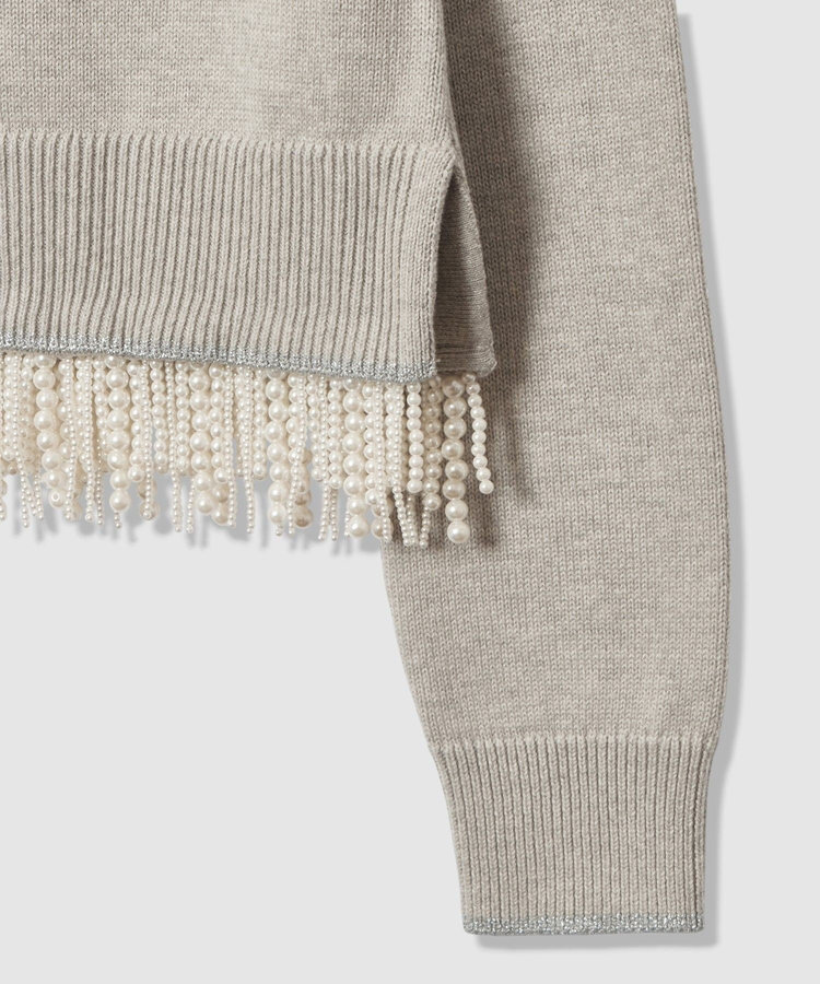 LOULOU WILLOUGHBY 【LOULOU WILLOUGHBY】パールフリンジフェザープルオーバー ライトグレー (91)