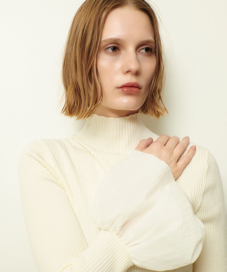 allureville タフタバルーンスリーブコンビプルオーバー オフホワイト (02)