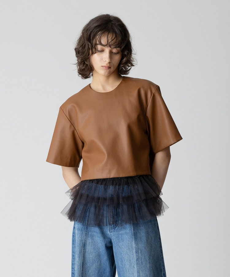 allureville フェイクレザーTブラウス ブラウン (81)