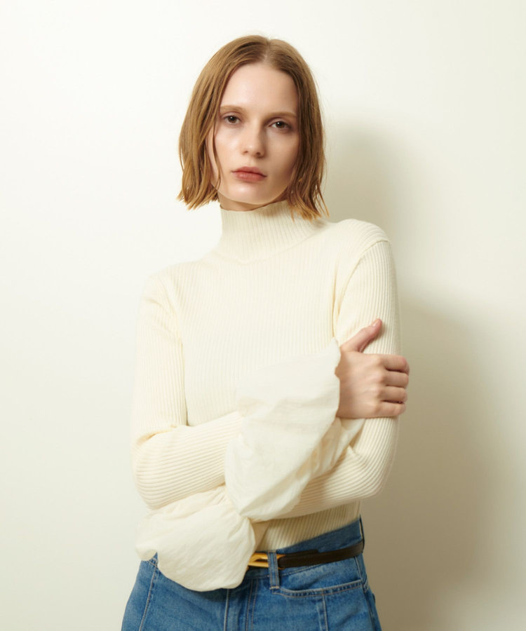 allureville タフタバルーンスリーブコンビプルオーバー オフホワイト (02)