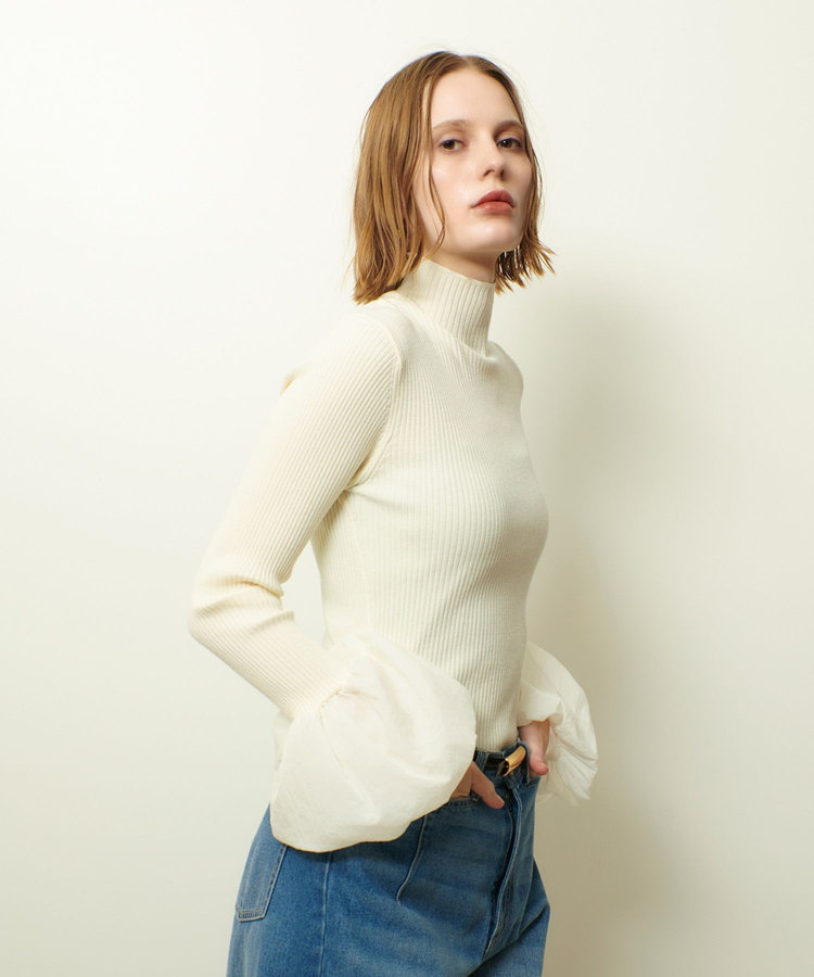 allureville タフタバルーンスリーブコンビプルオーバー オフホワイト (02)