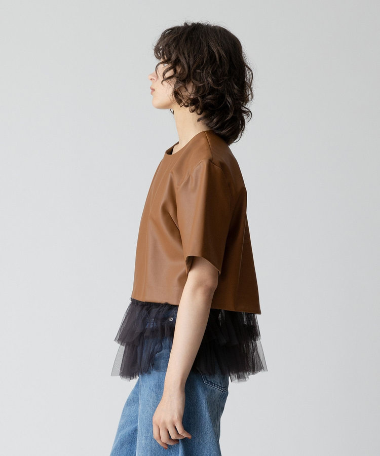 allureville フェイクレザーTブラウス ブラウン (81)