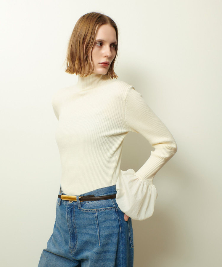 allureville タフタバルーンスリーブコンビプルオーバー オフホワイト (02)