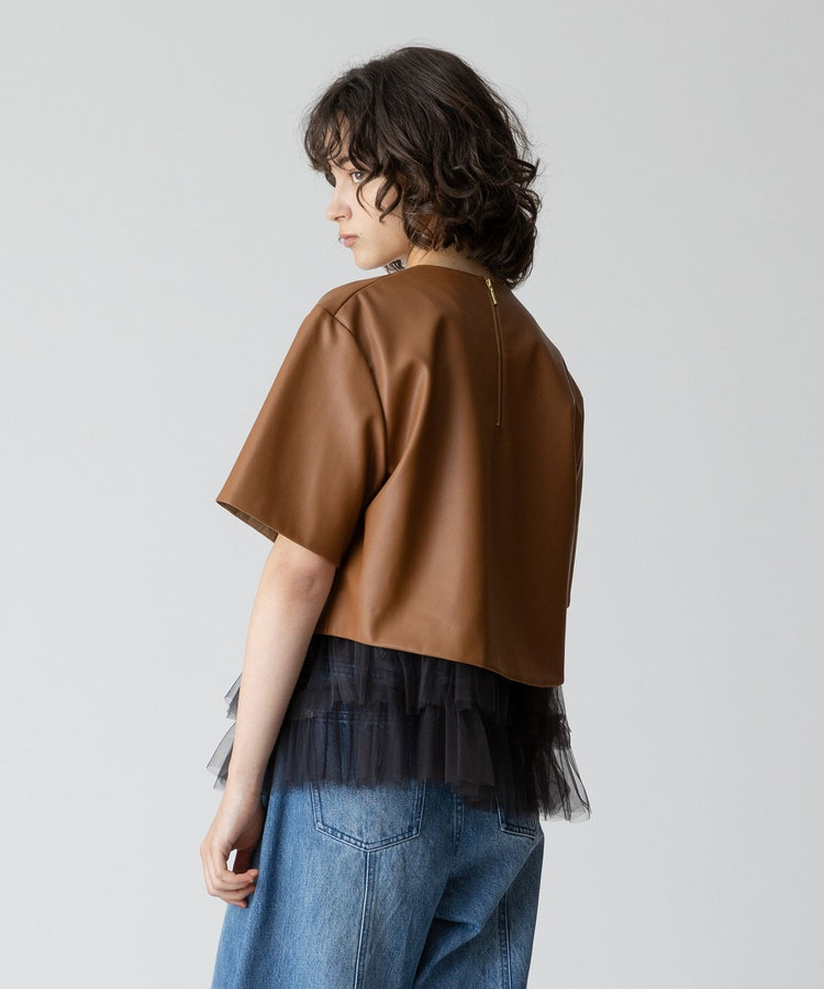 allureville フェイクレザーTブラウス ブラウン (81)