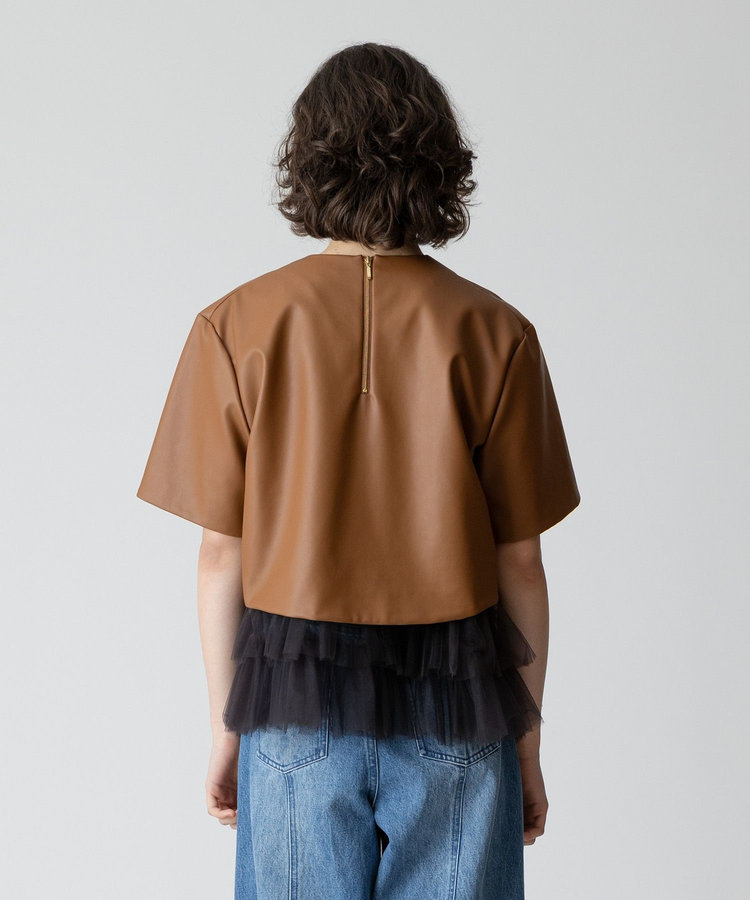 allureville フェイクレザーTブラウス ブラウン (81)