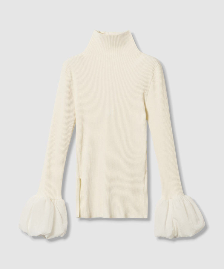 allureville タフタバルーンスリーブコンビプルオーバー オフホワイト (02)