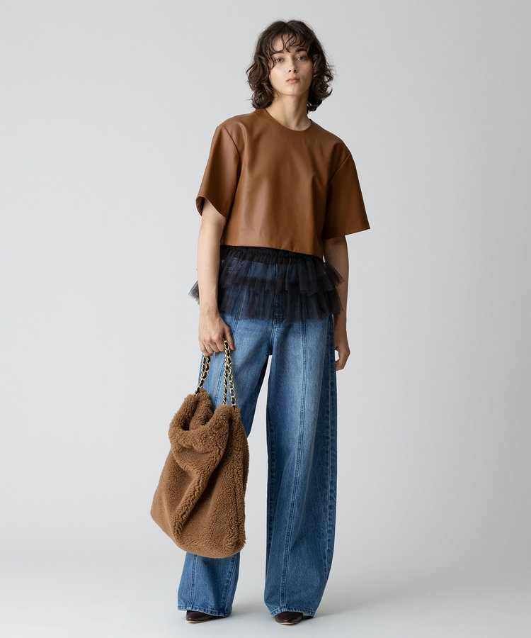 allureville フェイクレザーTブラウス ブラウン (81)